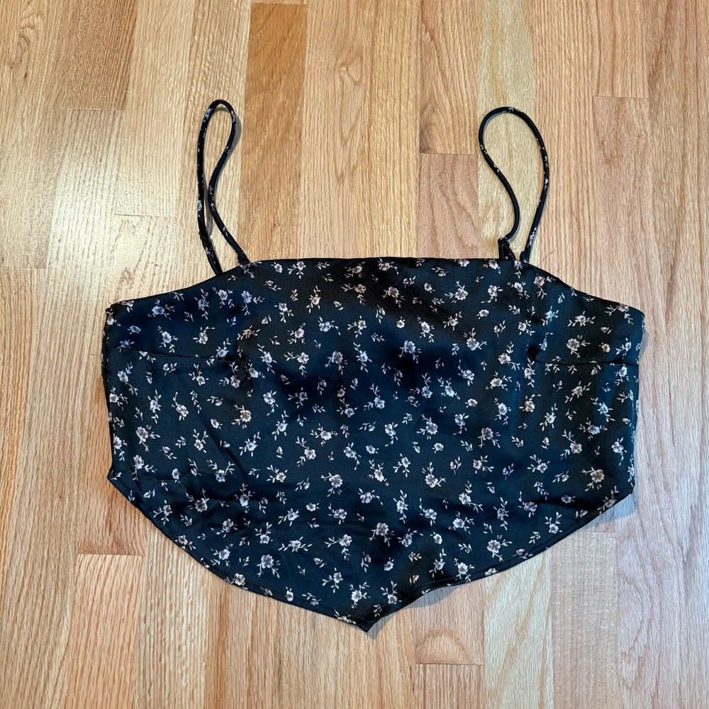 Garage Black Floral Bandana Crop Top With Tie Back
